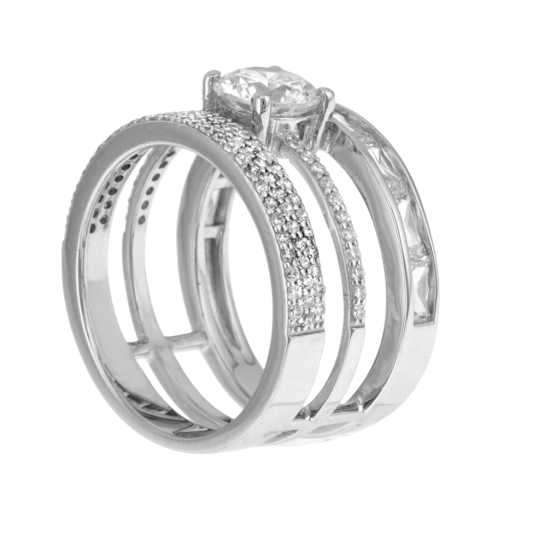 Bague en argent rhodié, oxydes de zirconium