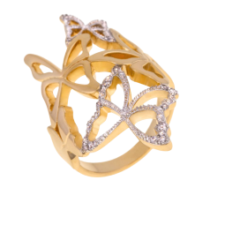 Bague en argent rhodié et doré, papillons, oxydes de zirconium