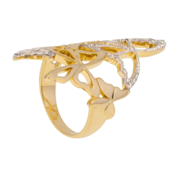 Bague en argent rhodié et doré, papillons, oxydes de zirconium