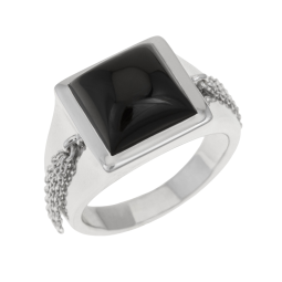 Bague en argent rhodié et onyx
