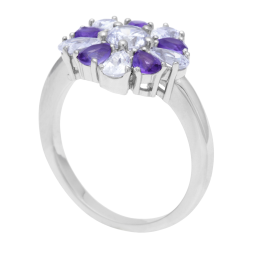 Bague en argent rhodié, améthystes et oxydes de zirconium