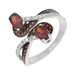 Bague en argent rhodié et rhodié noir, oxydes de zirconium