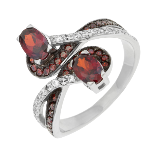 Bague en argent rhodié et rhodié noir, oxydes de zirconium