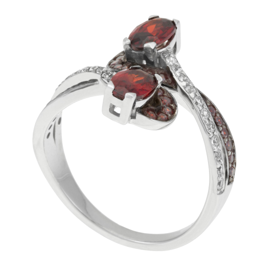 Bague en argent rhodié et rhodié noir, oxydes de zirconium