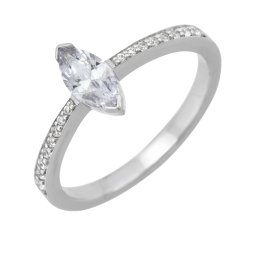 Bague en argent rhodié, oxydes de zirconium