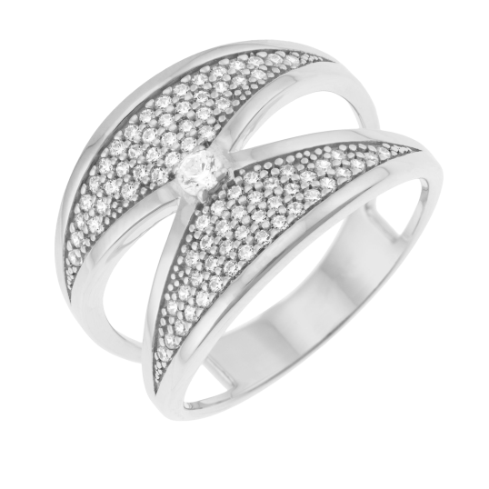 Bague en argent rhodié, oxydes de zirconium