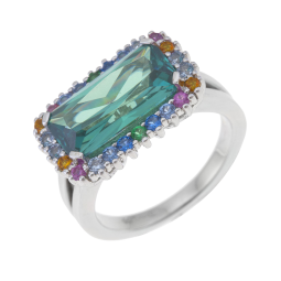 Bague en argent rhodié et oxydes de zirconium de couleurs