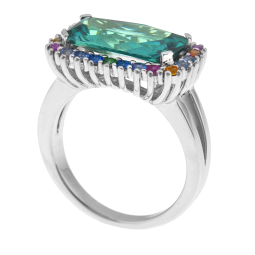 Bague en argent rhodié et oxydes de zirconium de couleurs