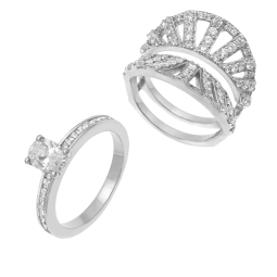 Bague en argent rhodié en 2 parties, et oxydes de zirconium