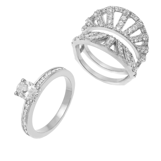 Bague en argent rhodié en 2 parties, et oxydes de zirconium