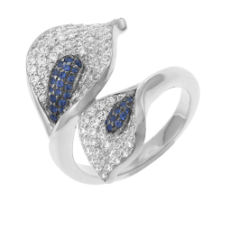 Bague en argent rhodié, oxydes de zirconium bleus et blancs