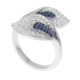 Bague en argent rhodié, oxydes de zirconium bleus et blancs