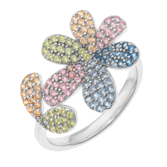 Bague en argent rhodié et oxydes de zirconium 
