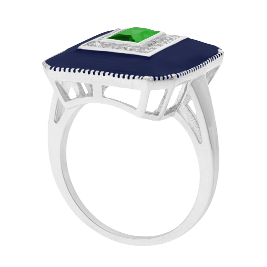 Bague en argent rhodié, oxydes de zirconium et laque