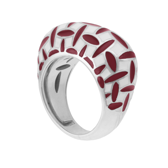 Bague ajustable en argent rhodié et laque 