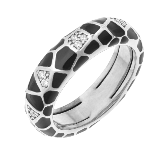 Bague ajustable en argent rhodié, oxydes de zirconium et laque