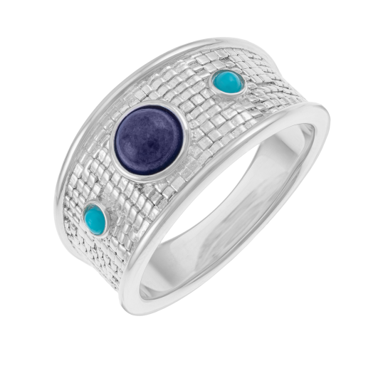 Bague en argent rhodié, lapis lazuli et résine