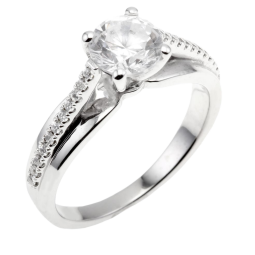 Bague solitaire accompagné en argent rhodié, oxydes de zirconium