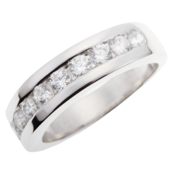 Demi alliance en argent rhodié, oxydes de zirconium serti rail