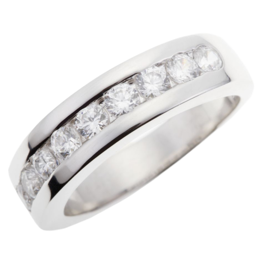 Demi alliance en argent rhodié, oxydes de zirconium serti rail