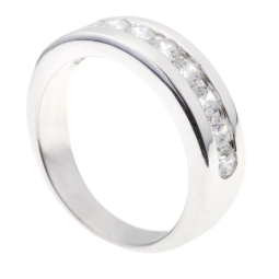 Demi alliance en argent rhodié, oxydes de zirconium serti rail
