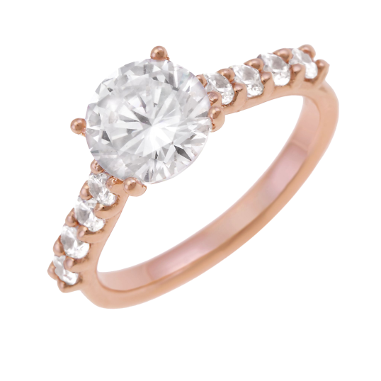 Bague en bronze plaqué or rose et oxydes de zirconium