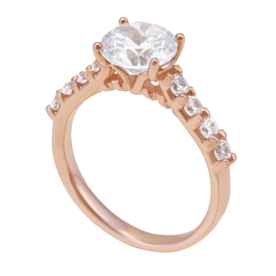 Bague en bronze plaqué or rose et oxydes de zirconium