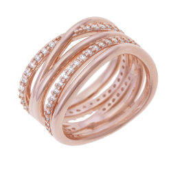 Bague en bronze plaqué or rose et oxydes de zirconium