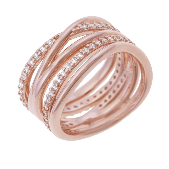 Bague en bronze plaqué or rose et oxydes de zirconium