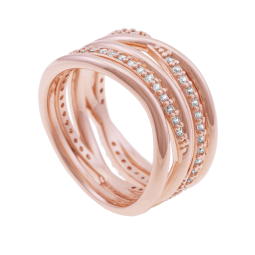 Bague en bronze plaqué or rose et oxydes de zirconium