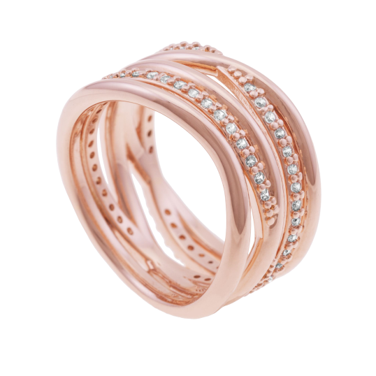 Bague en bronze plaqué or rose et oxydes de zirconium