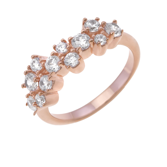 Bague en bronze plaqué or rose, oxydes de zirconium
