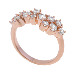 Bague en bronze plaqué or rose, oxydes de zirconium
