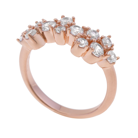 Bague en bronze plaqué or rose, oxydes de zirconium