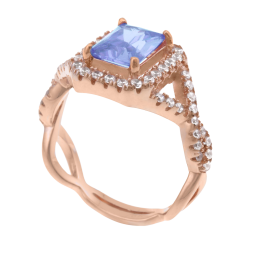 Bague en argent doré rose, oxydes de zirconium bleu et blancs