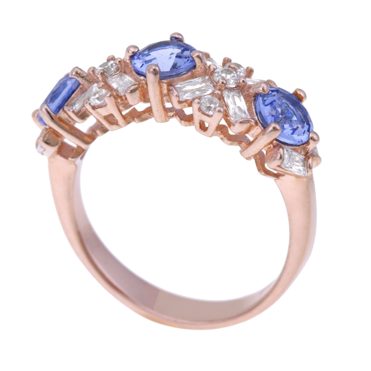 Bague en argent doré rose, oxydes zirconium bleu Bague en argent doré rose, oxydes zirconium bleu