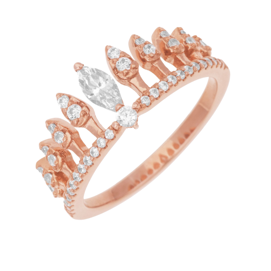 Bague en argent doré rose et oxydes de zirconium