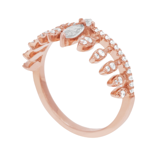 Bague en argent doré rose et oxydes de zirconium