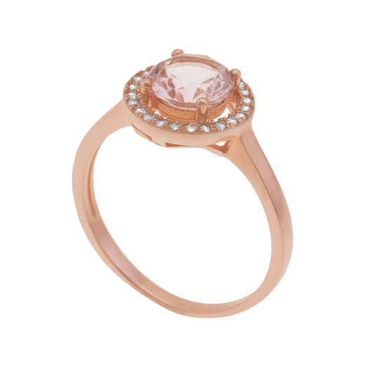 Bague en argent doré rose et oxydes rose et blancs