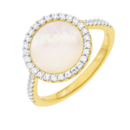 Bague en argent doré, nacre et oxydes de zirconium 