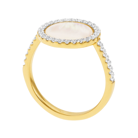 Bague en argent doré, nacre et oxydes de zirconium 