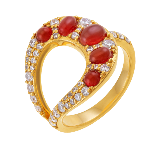 Bague en argent doré, grenats et oxydes de zirconium