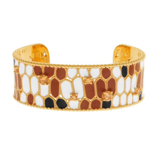 Bracelet jonc en plaqué or, laque et oxydes de zirconium