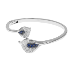 Bracelet jonc en argent rhodié, oxydes de zirconium bleus et blancs