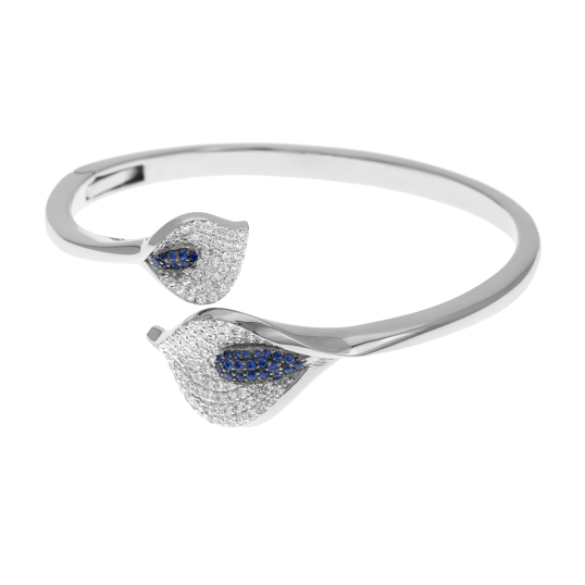 Bracelet jonc en argent rhodié, oxydes de zirconium bleus et blancs