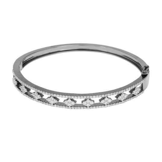 Bracelet jonc en argent rhodié anthracite, oxydes de zirconium
