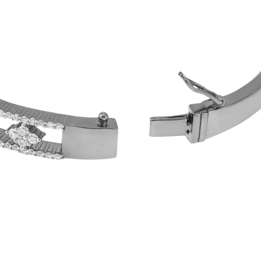 Bracelet jonc en argent rhodié anthracite, oxydes de zirconium