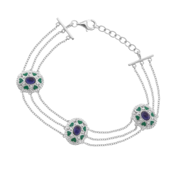 Bracelet en argent rhodié, verre et laque