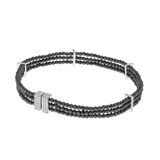Bracelet en argent rhodié, oxydes de zirconium et hématites