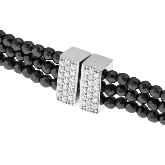 Bracelet en argent rhodié, oxydes de zirconium et hématites